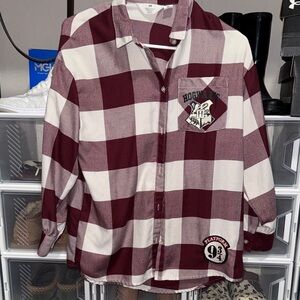 H&M Hogwarts Burgundy and White Plaid Shirt